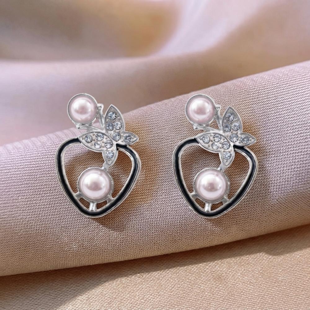 The99Jewel Silver Plated Butterfly Shape Austrian Stone & Pearl Stud Earrings for Women
