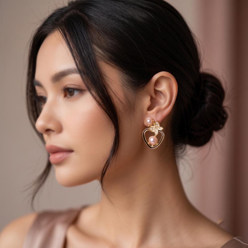 The99Jewel Gold Plated Butterfly Shape Austrian Stone & Pearl Stud Earrings for Women 