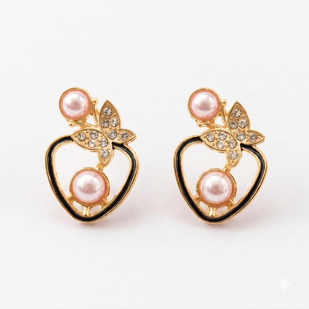 The99Jewel Gold Plated Butterfly Shape Austrian Stone & Pearl Stud Earrings for Women