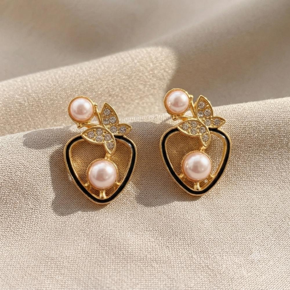 The99Jewel Gold Plated Butterfly Shape Austrian Stone & Pearl Stud Earrings for Women