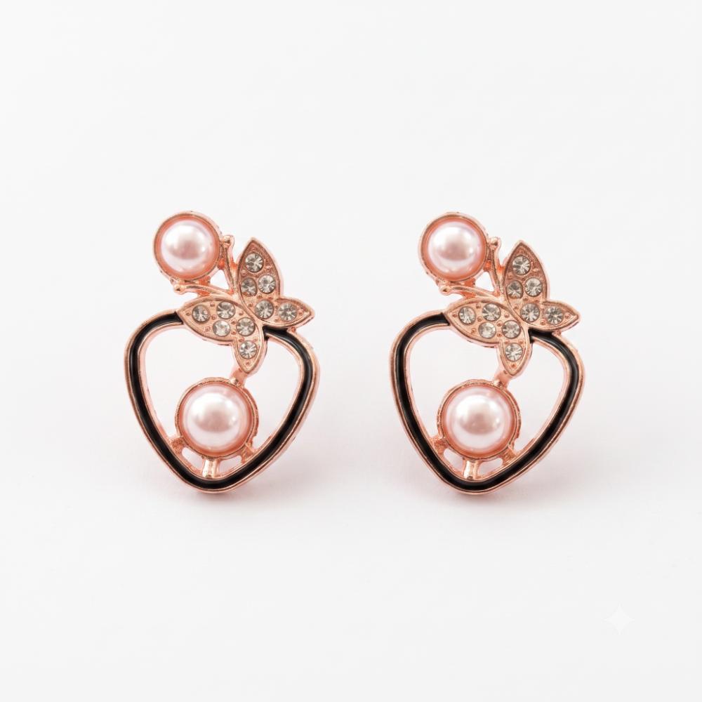The99Jewel Rose Gold Plated Butterfly Shape Austrian Stone & Pearl Stud Earrings for Women