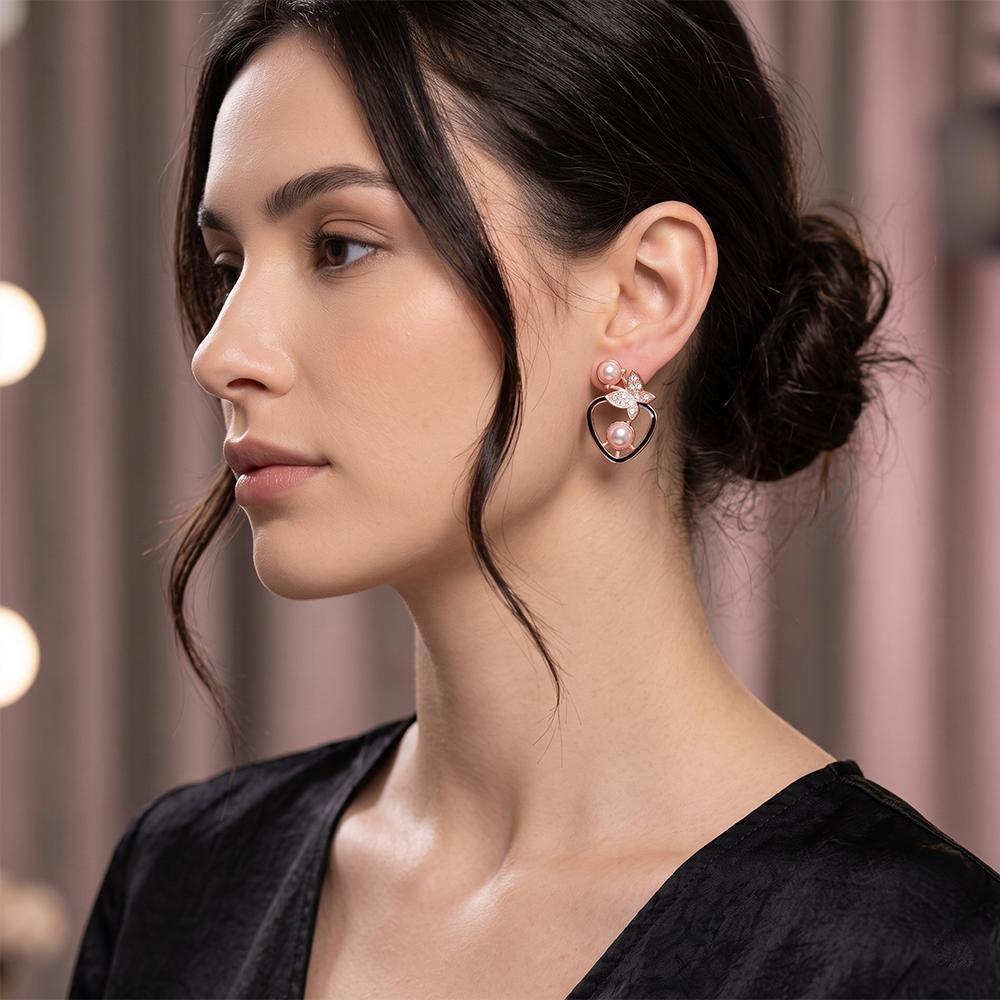 The99Jewel Rose Gold Plated Butterfly Shape Austrian Stone & Pearl Stud Earrings for Women