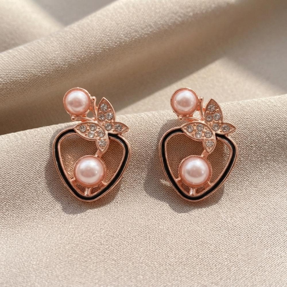 The99Jewel Rose Gold Plated Butterfly Shape Austrian Stone & Pearl Stud Earrings for Women 