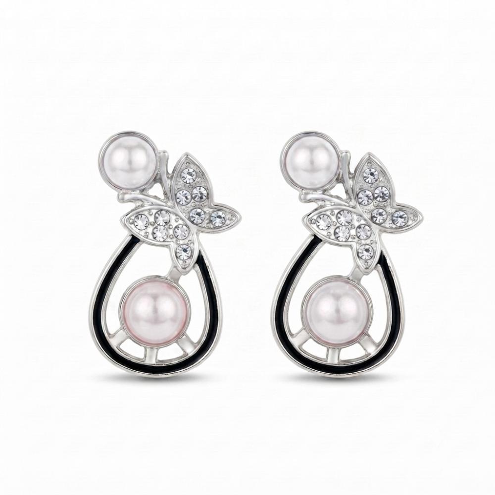 The99Jewel Silver Plated Butterfly Shape Austrian Stone & Pearl Stud Earrings for Women