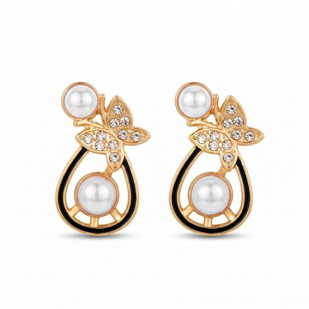 The99Jewel Gold Plated Butterfly Shape Austrian Stone & Pearl Stud Earrings for Women