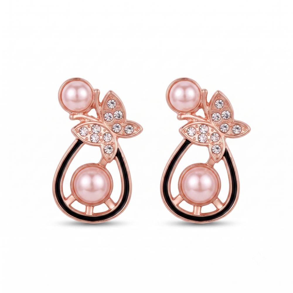The99Jewel Rose Gold Plated Butterfly Shape Austrian Stone & Pearl Stud Earrings for Women