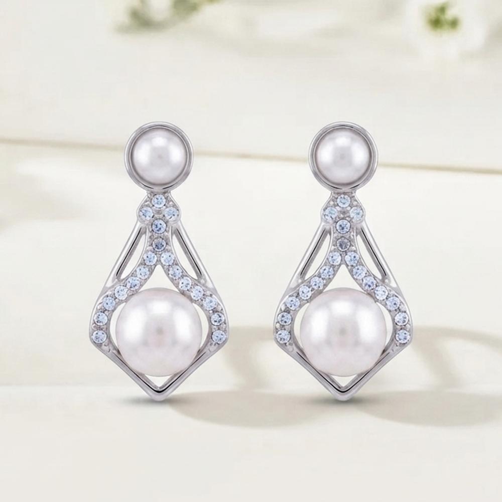 The99Jewel Silver Plated Austrian Stone & Pearl Stud Earrings for Women 