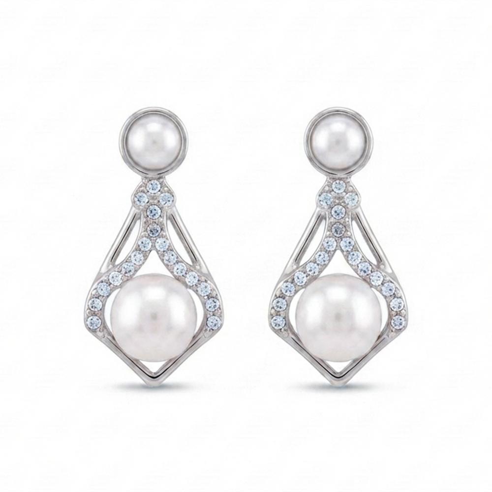 The99Jewel Silver Plated Austrian Stone & Pearl Stud Earrings for Women