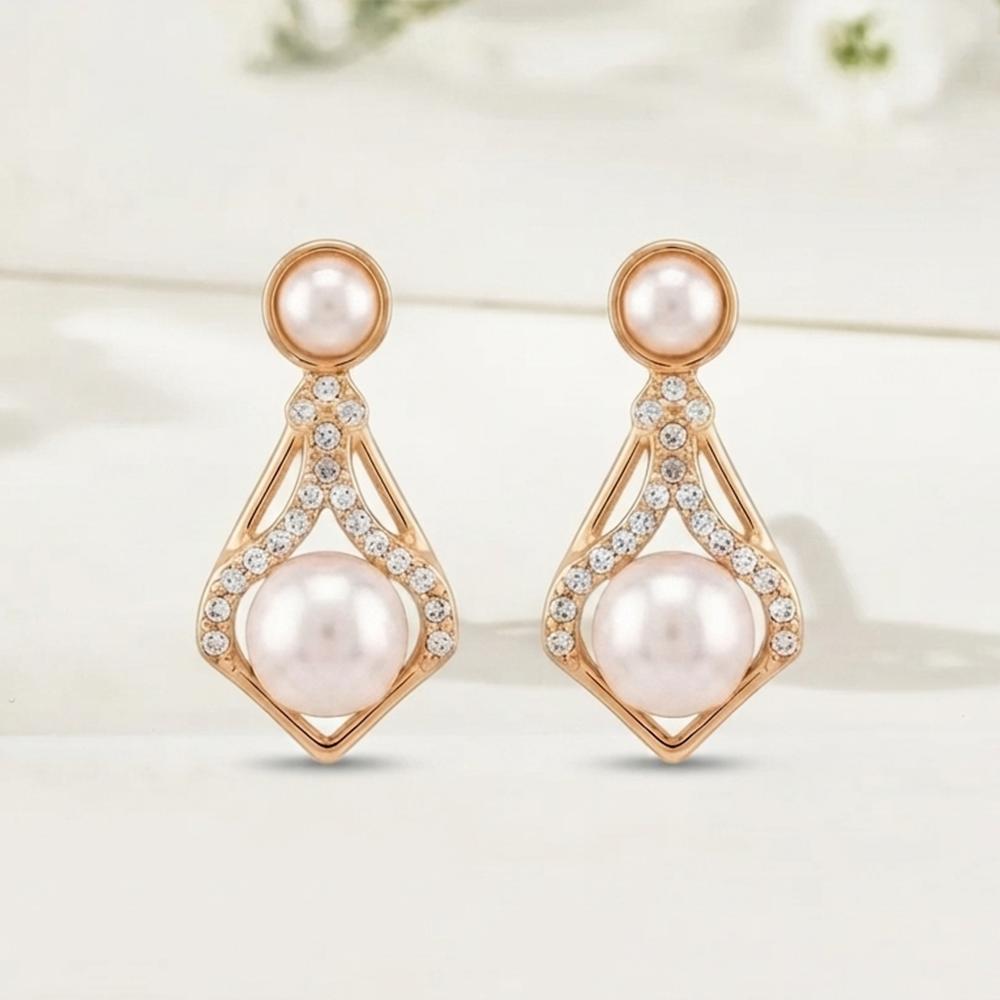 The99Jewel Gold Plated Austrian Stone & Pearl Stud Earrings for Women 