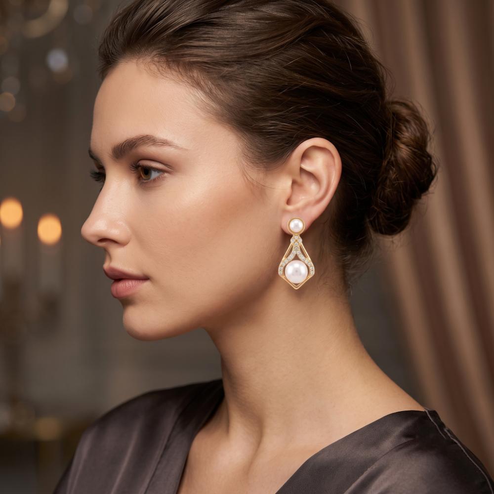 The99Jewel Gold Plated Austrian Stone & Pearl Stud Earrings for Women