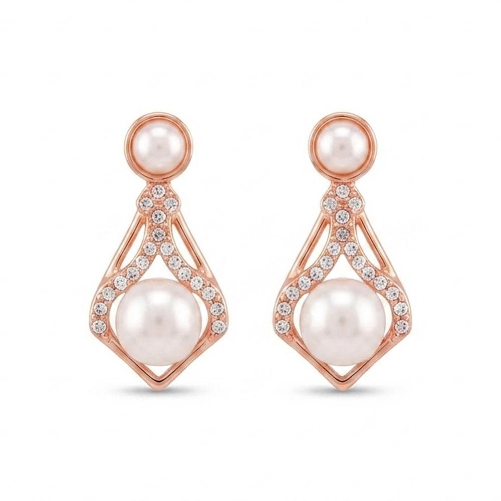 The99Jewel Rose Gold Plated  Austrian Stone & Pearl Stud Earrings for Women