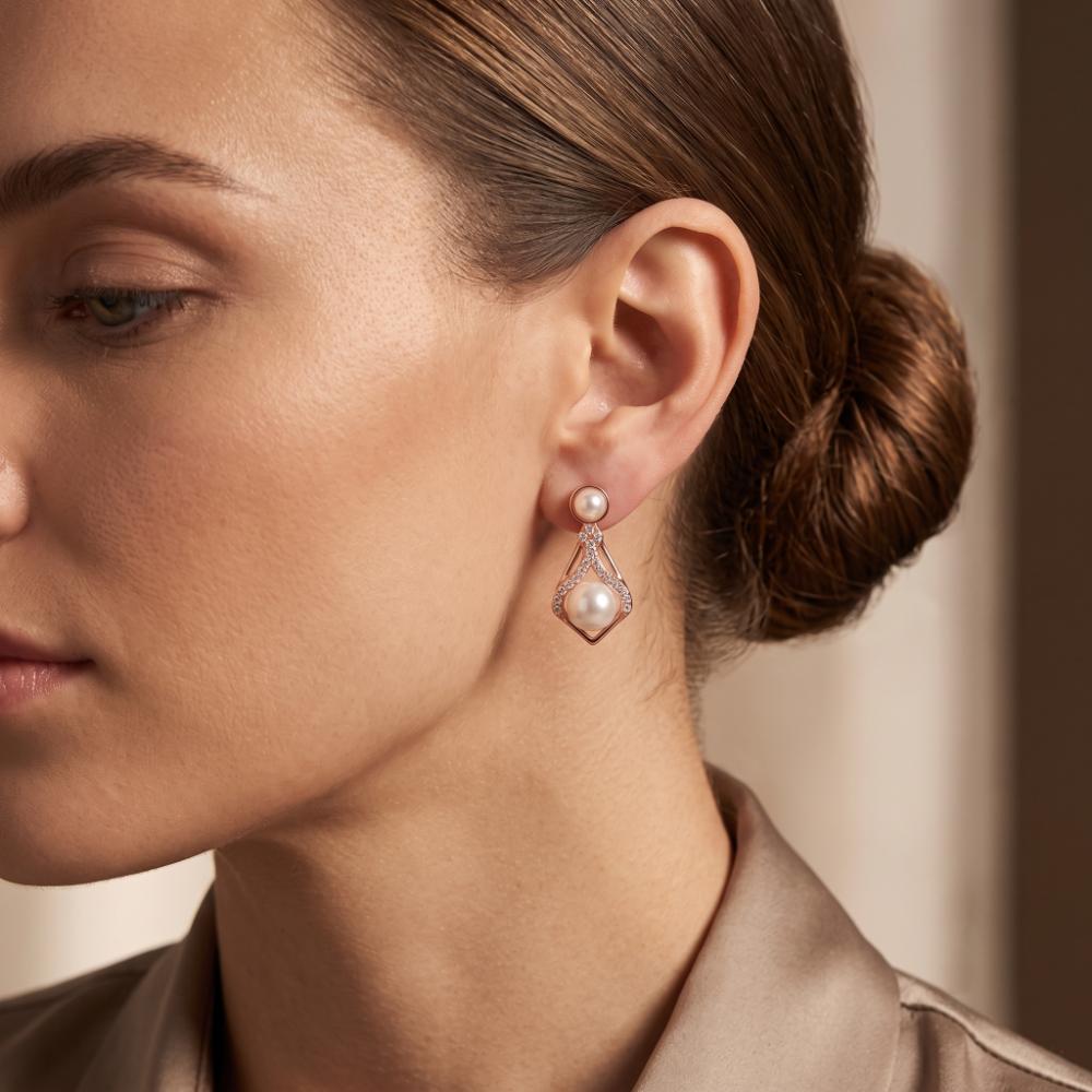 The99Jewel Rose Gold Plated  Austrian Stone & Pearl Stud Earrings for Women 