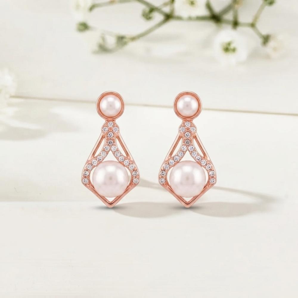 The99Jewel Rose Gold Plated  Austrian Stone & Pearl Stud Earrings for Women