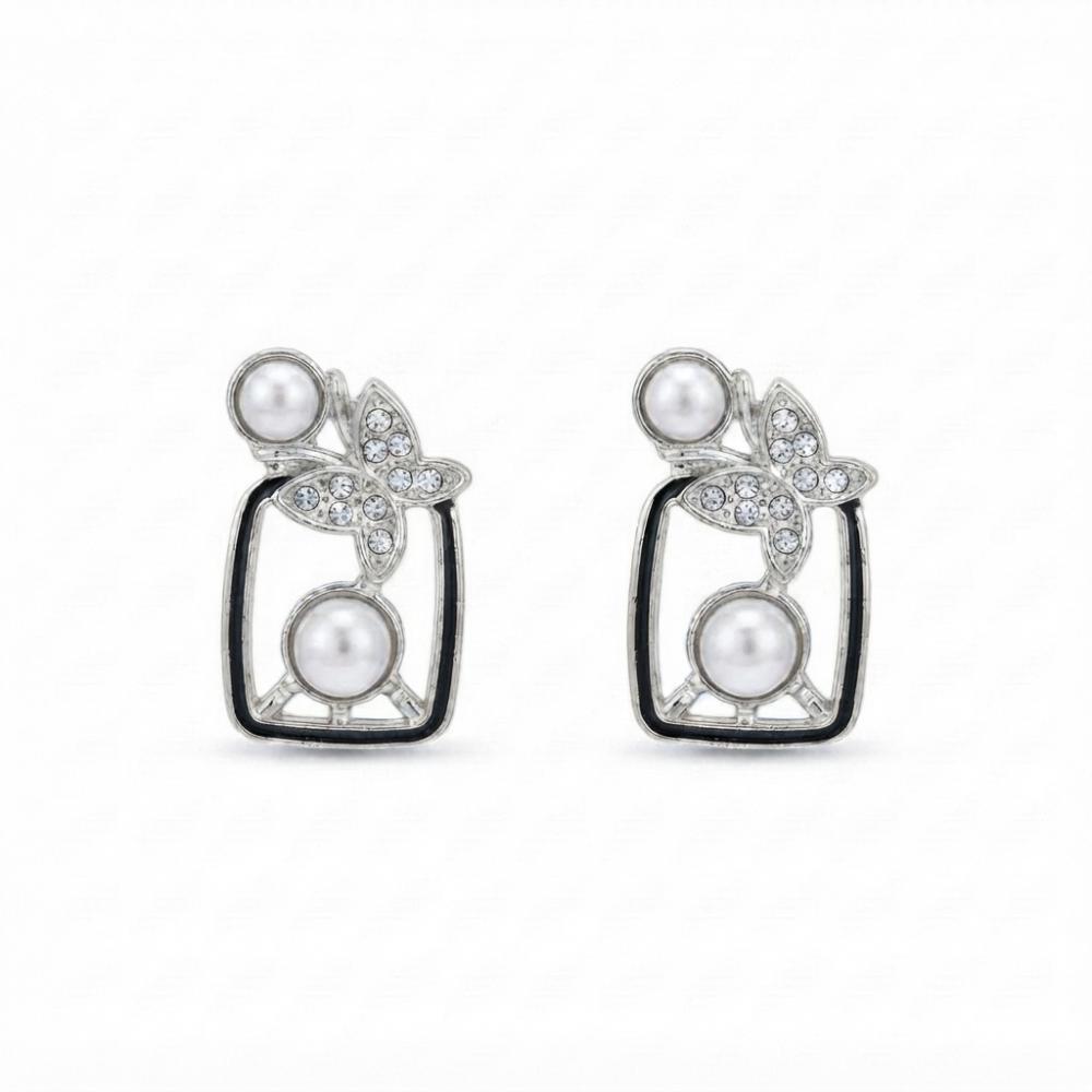 The99Jewel Silver Plated Butterfly Motif Austrian Stone & Pearl Stud Earrings for Women