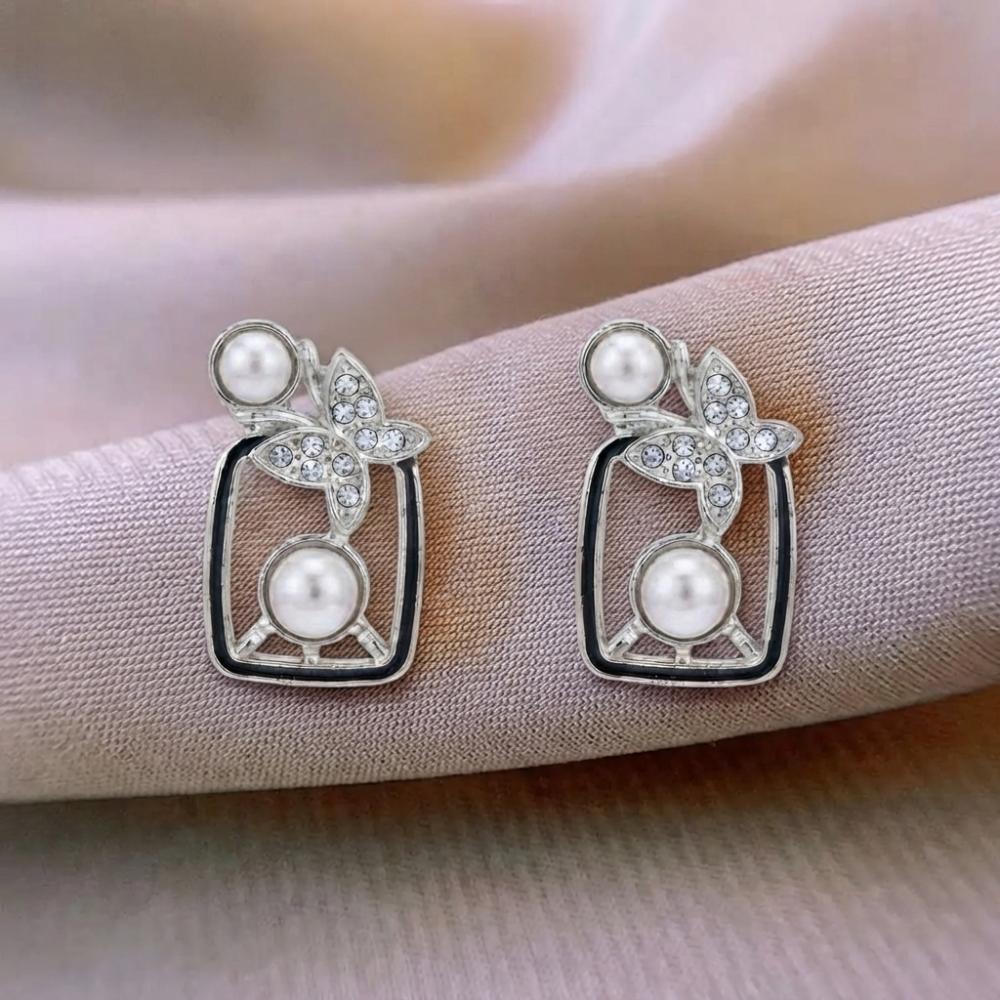 The99Jewel Silver Plated Butterfly Motif Austrian Stone & Pearl Stud Earrings for Women