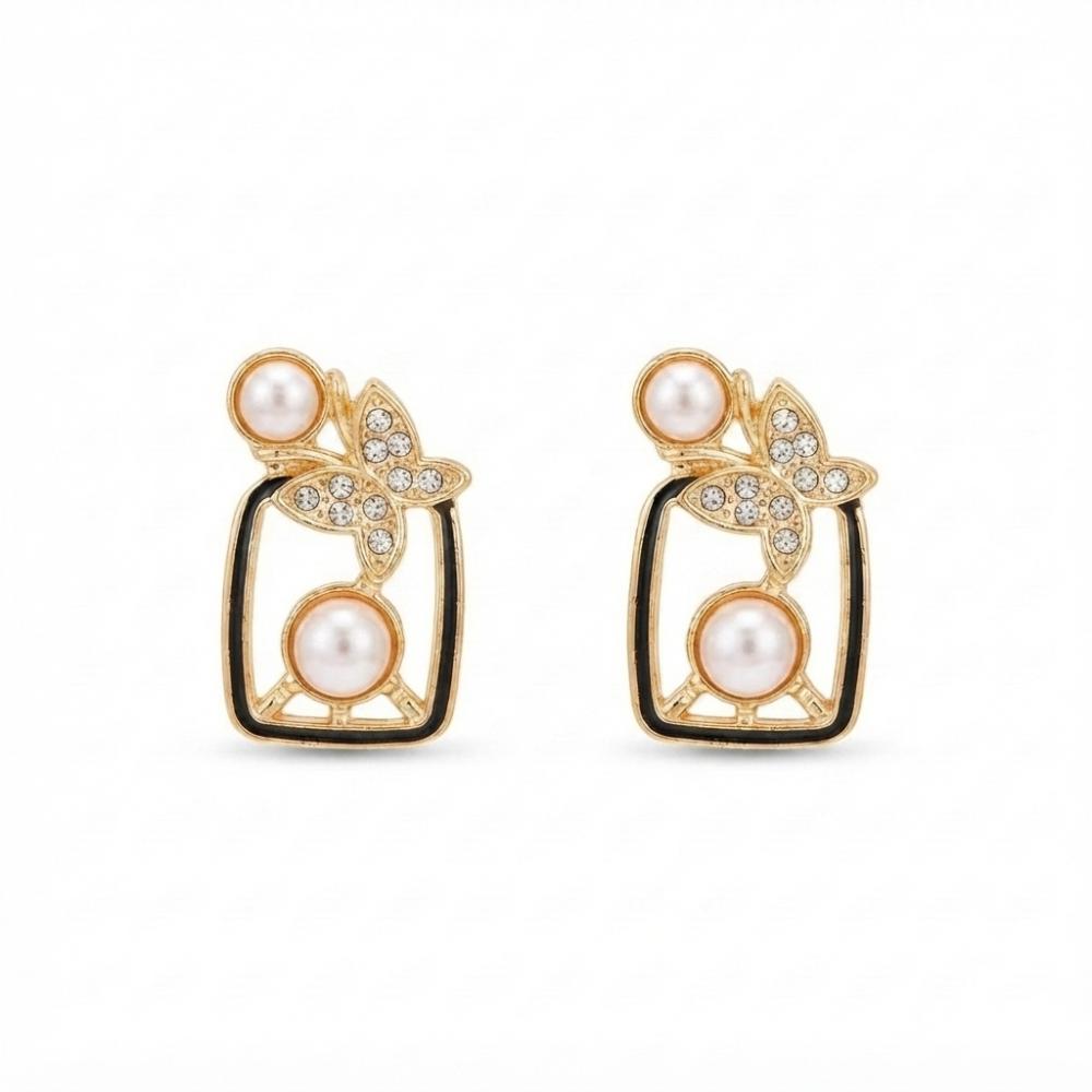 The99Jewel Gold Plated Butterfly Motif Austrian Stone & Pearl Stud Earrings for Women