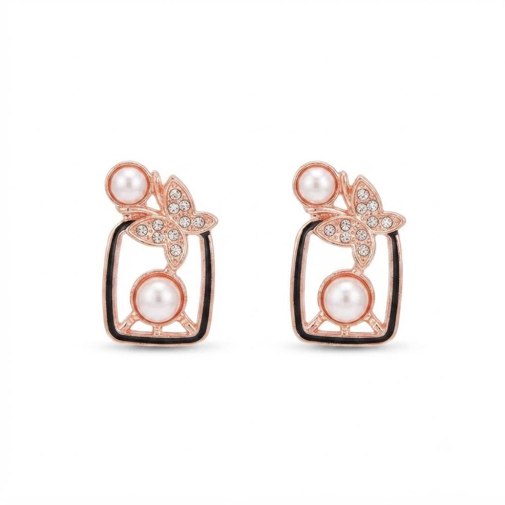 The99Jewel Rose Gold Plated Butterfly Motif Austrian Stone & Pearl Stud Earrings for Women