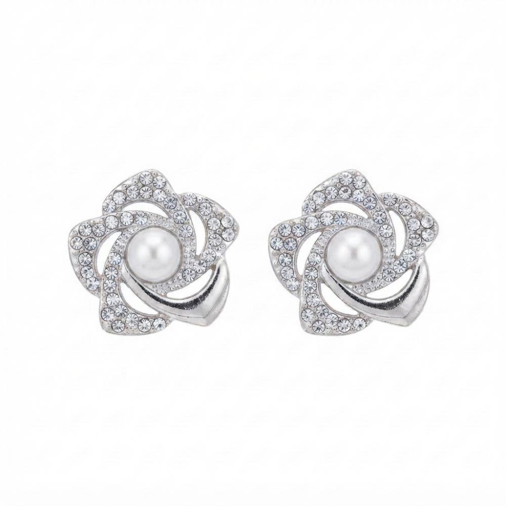 The99Jewel Stylish Silver Plated Floral Shape Austrian Stone & Pearl Stud Earrings for Women & Girls