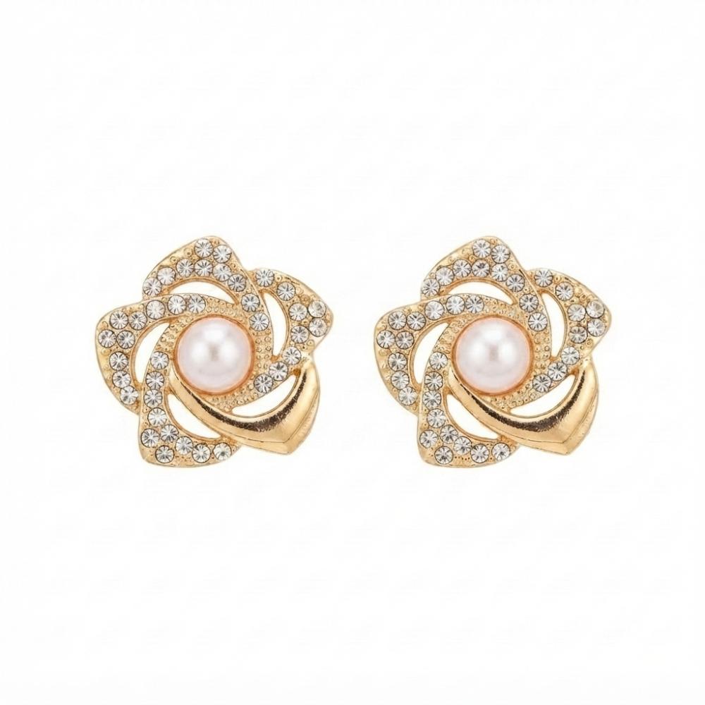 The99Jewel Stylish Gold Plated Floral Shape Austrian Stone & Pearl Stud Earrings for Women & Girls