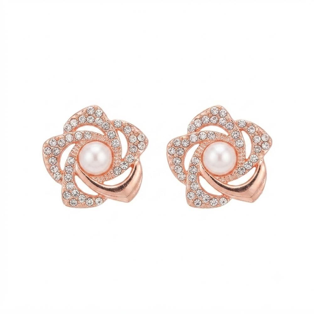 The99Jewel Stylish Rose Gold Plated Floral Shape Austrian Stone & Pearl Stud Earrings for Women & Girls