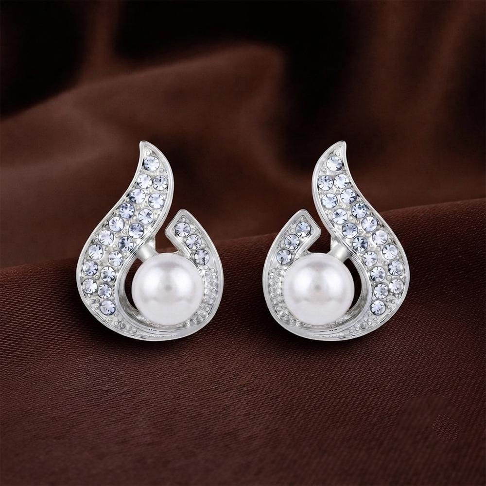 The99Jewel Stylish Silver Plated TearDrop Shape Austrian Stone & Pearl Stud Earrings for Women & Girls