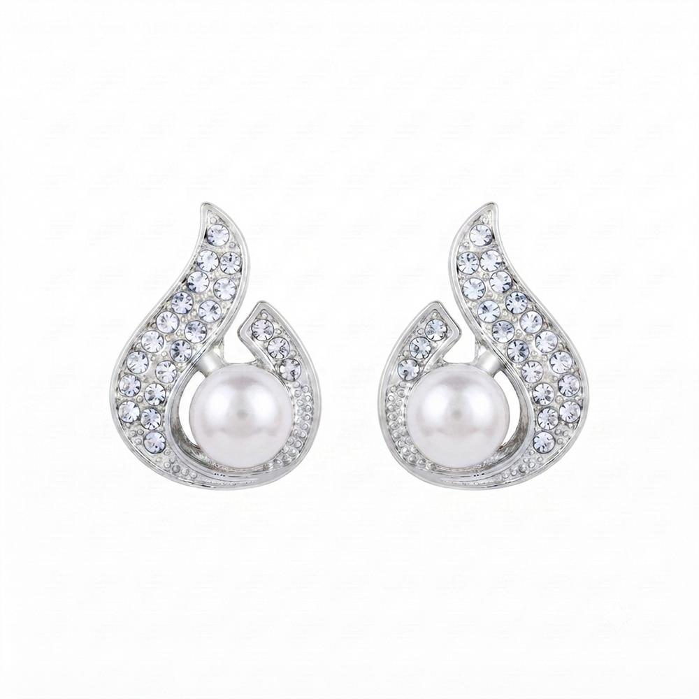 The99Jewel Stylish Silver Plated TearDrop Shape Austrian Stone & Pearl Stud Earrings for Women & Girls
