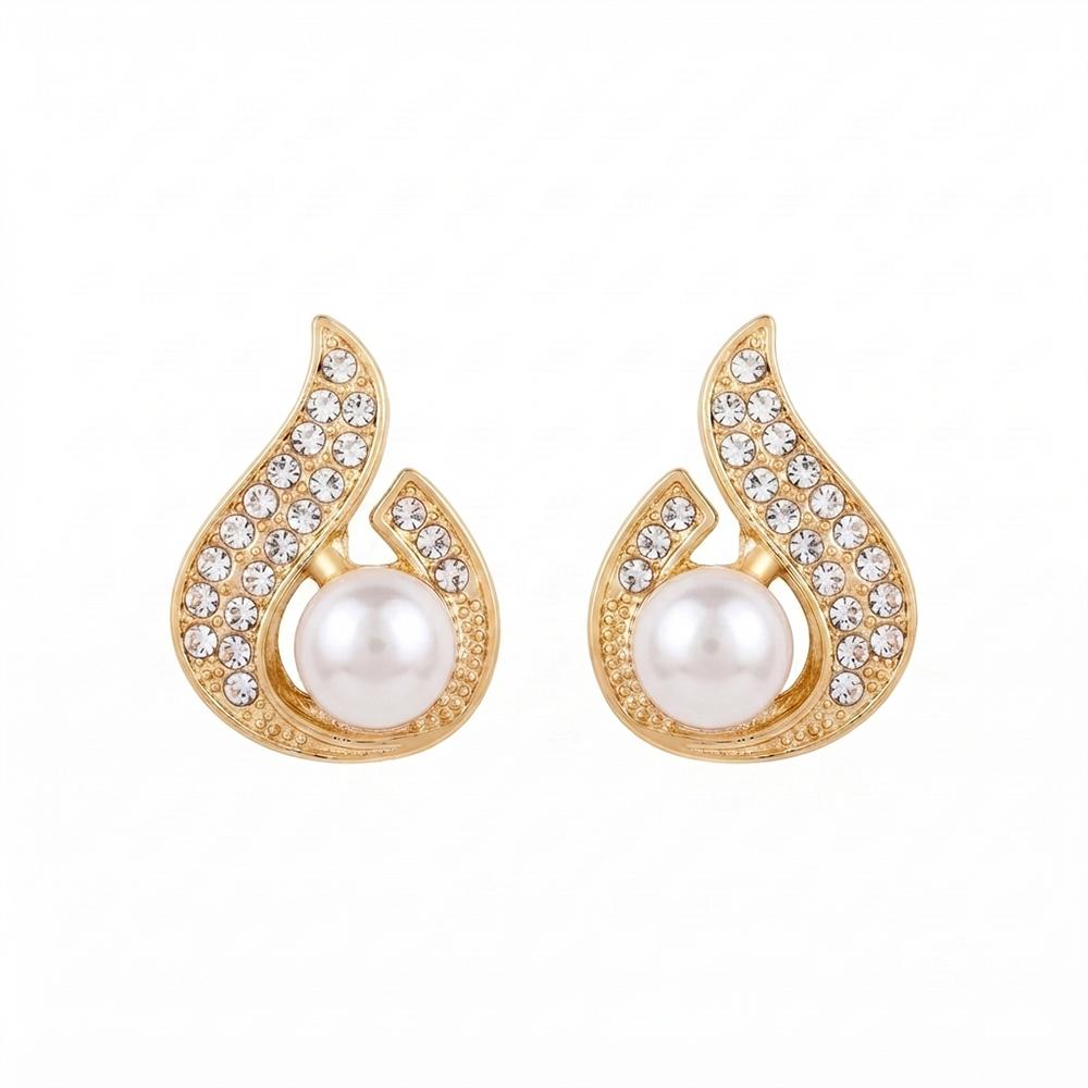 The99Jewel Stylish Gold Plated TearDrop Shape Austrian Stone & Pearl Stud Earrings for Women & Girls