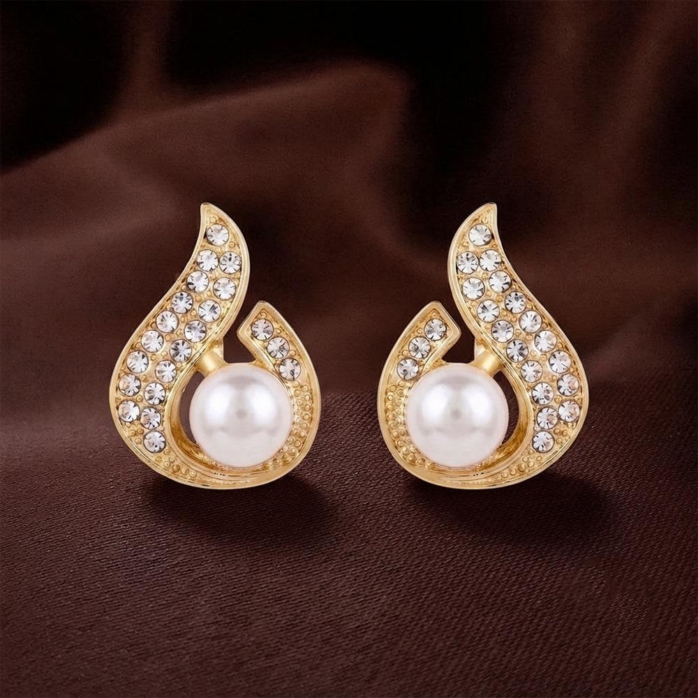The99Jewel Stylish Gold Plated TearDrop Shape Austrian Stone & Pearl Stud Earrings for Women & Girls