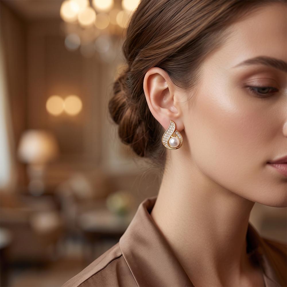 The99Jewel Stylish Gold Plated TearDrop Shape Austrian Stone & Pearl Stud Earrings for Women & Girls