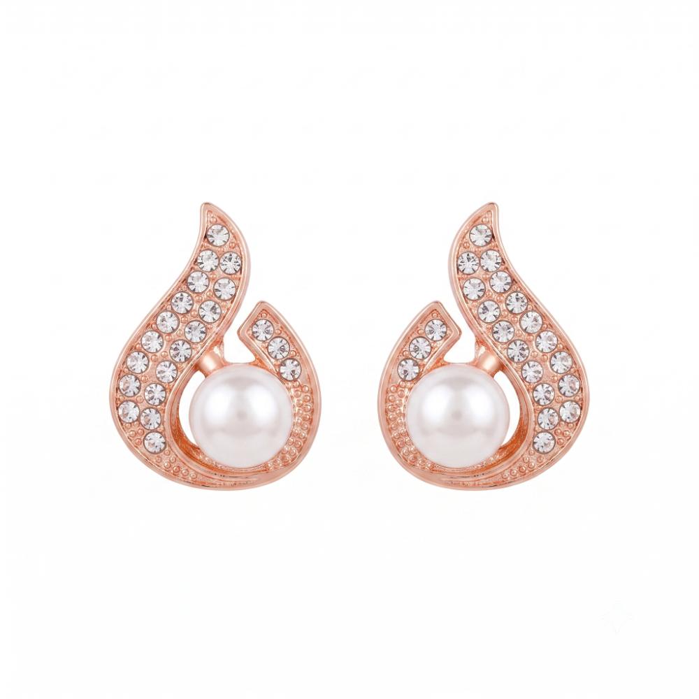 The99Jewel Stylish Rose Gold Plated TearDrop Shape Austrian Stone & Pearl Stud Earrings for Women & Girls