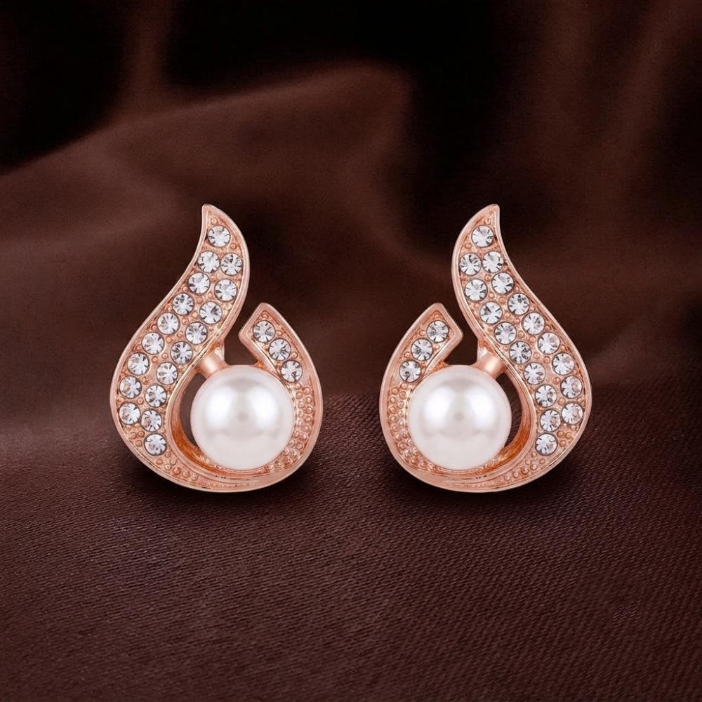 The99Jewel Stylish Rose Gold Plated TearDrop Shape Austrian Stone & Pearl Stud Earrings for Women & Girls