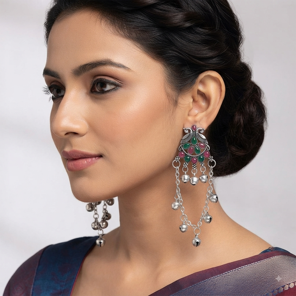 The99Jewel Kashmiri Silver Plated Ghungroo Dangler Earrings for Women