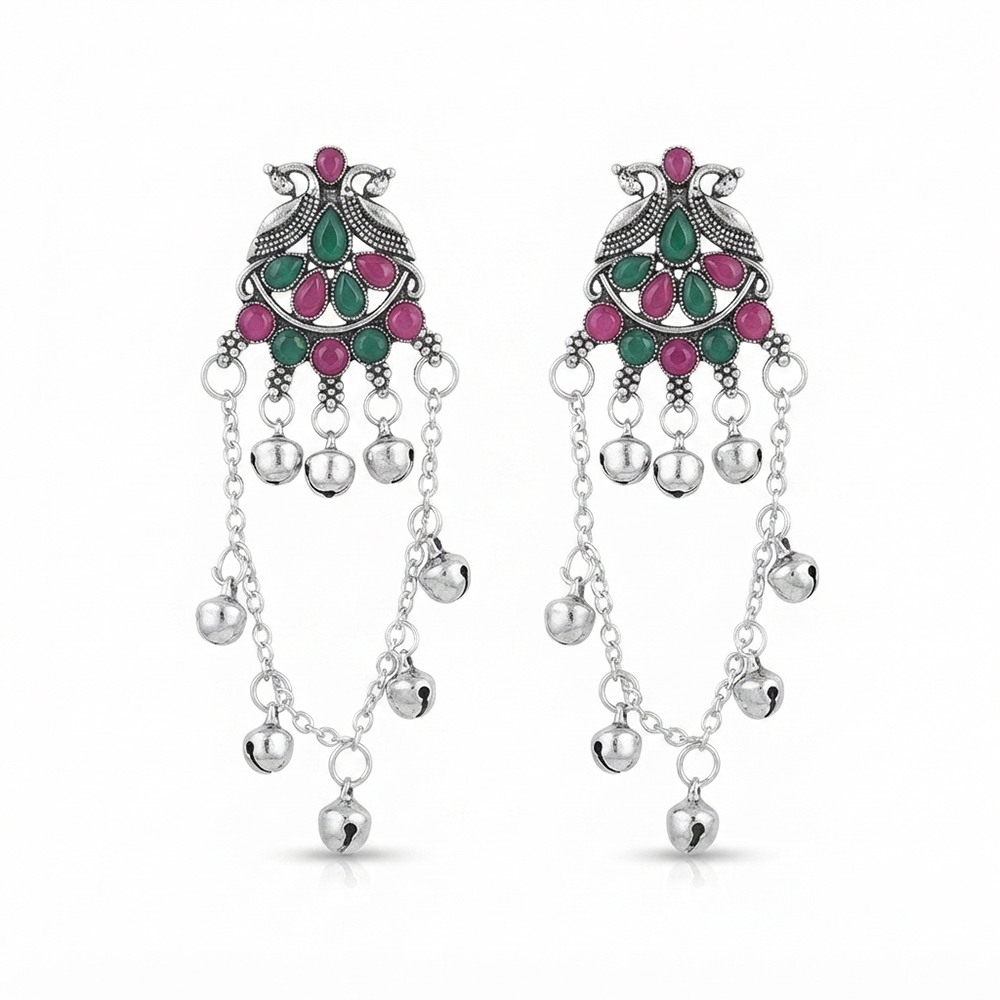 The99Jewel Kashmiri Silver Plated Ghungroo Dangler Earrings for Women