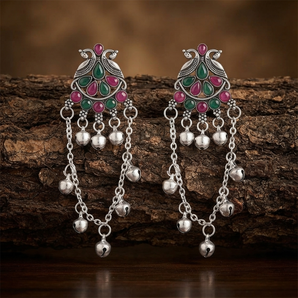 The99Jewel Kashmiri Silver Plated Ghungroo Dangler Earrings for Women 