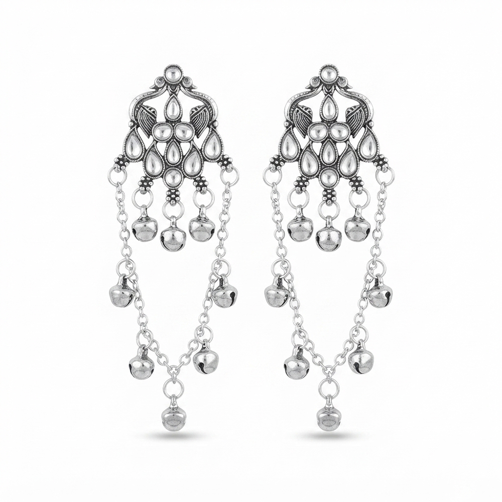 The99Jewel Kashmiri Silver Plated Ghungroo Dangler Earrings for Women