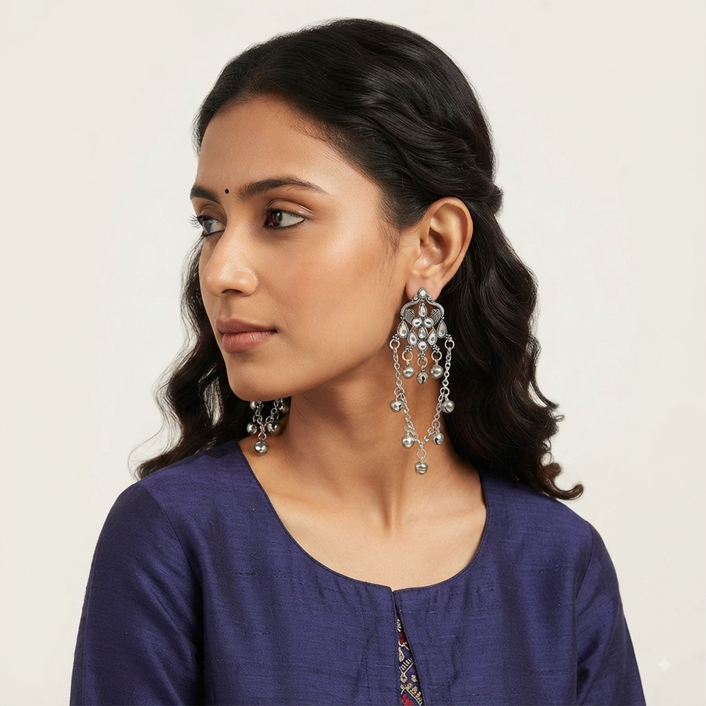 The99Jewel Kashmiri Silver Plated Ghungroo Dangler Earrings for Women