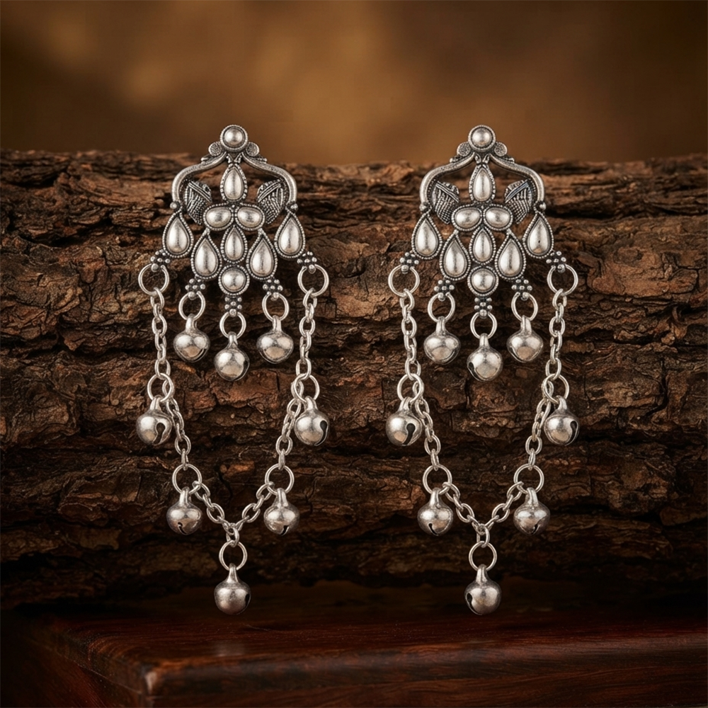 The99Jewel Kashmiri Silver Plated Ghungroo Dangler Earrings for Women
