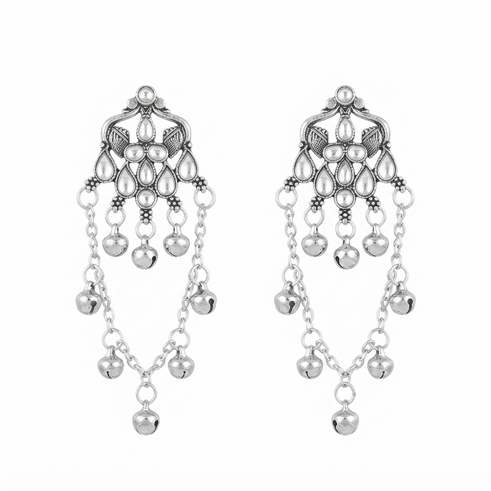 The99Jewel Kashmiri Silver Plated Ghungroo Dangler Earrings for Women