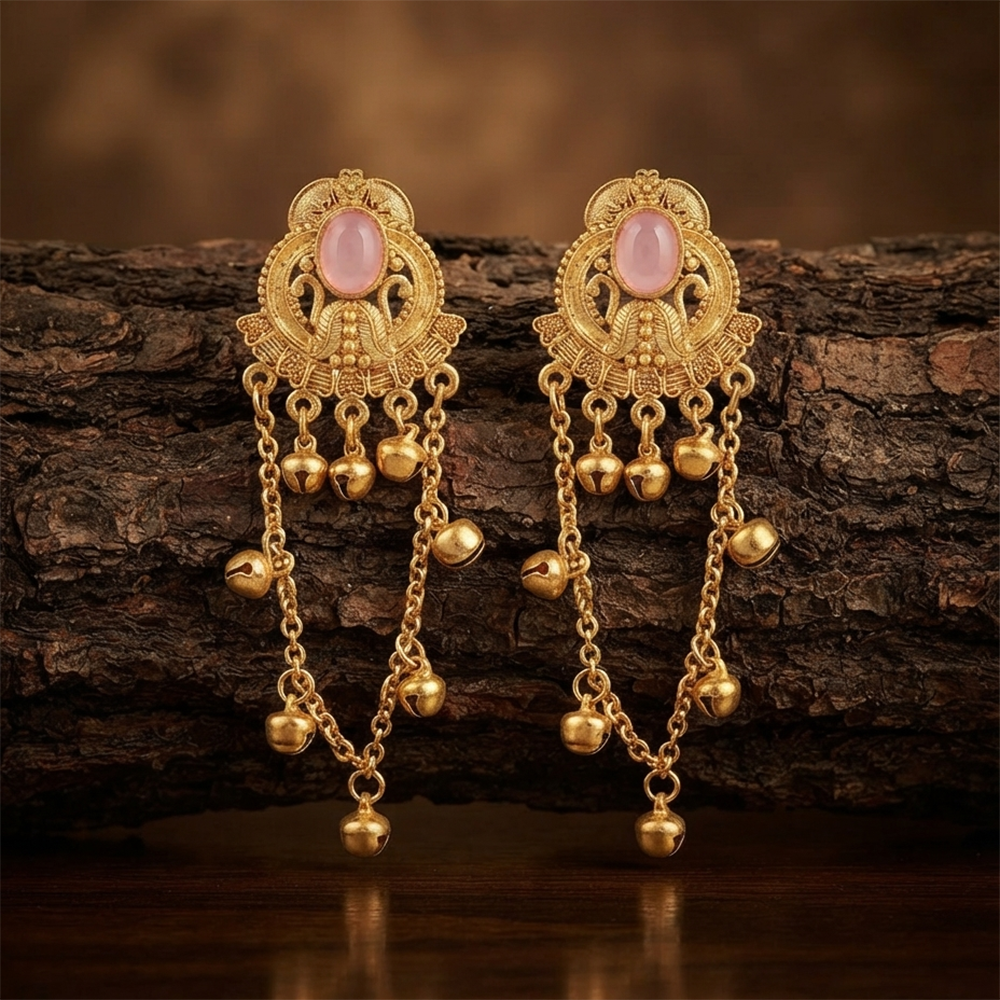 The99Jewel Kashmiri Gold Plated Ghungroo Dangler Earrings for Women 