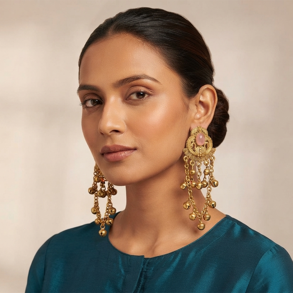 The99Jewel Kashmiri Gold Plated Ghungroo Dangler Earrings for Women