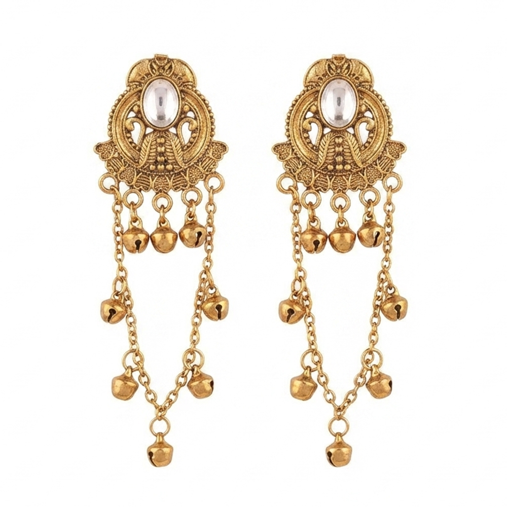 The99Jewel Kashmiri Mehndi Plated Ghungroo Dangler Earrings for Women