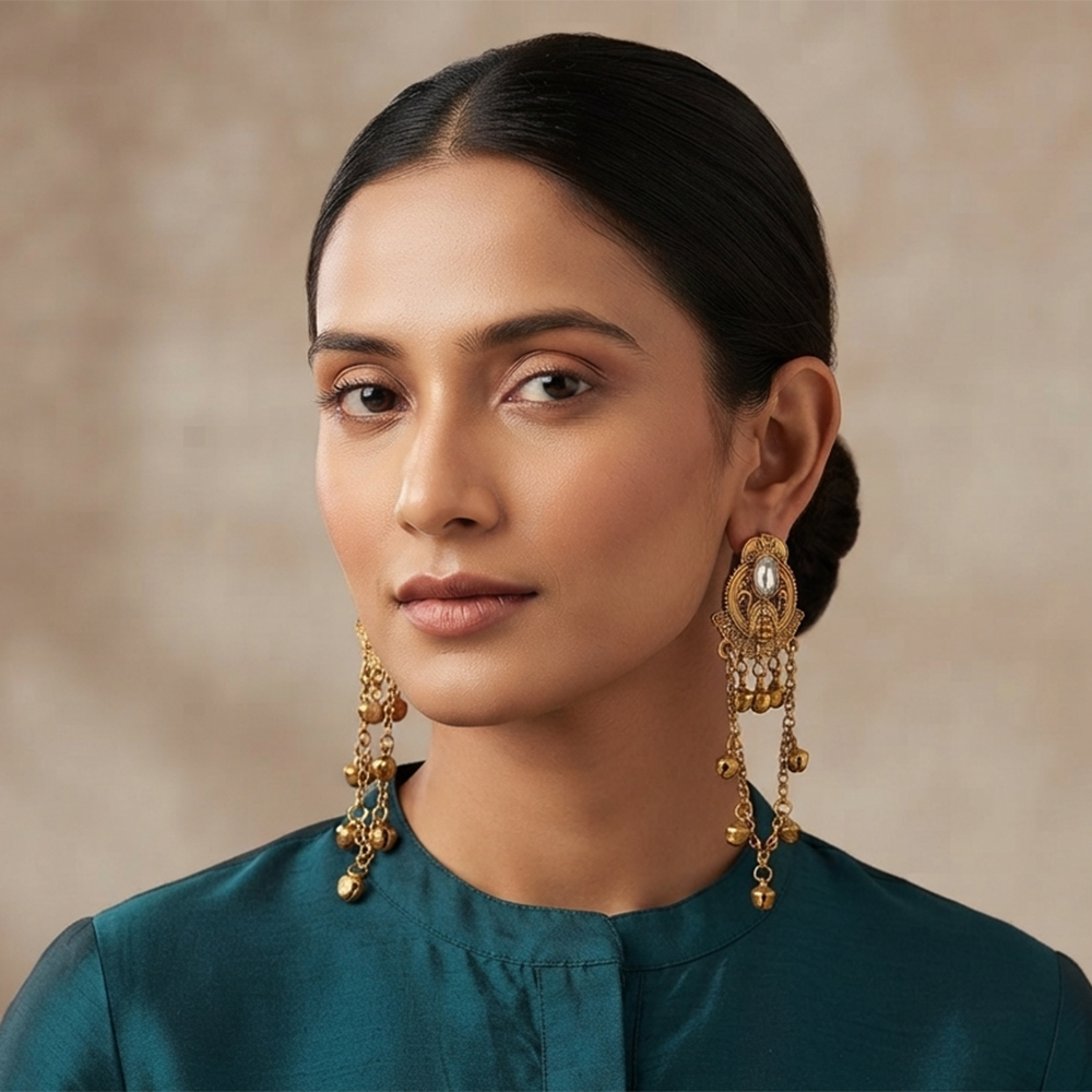 The99Jewel Kashmiri Mehndi Plated Ghungroo Dangler Earrings for Women