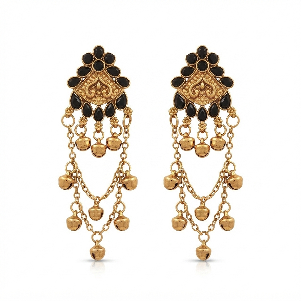 The99Jewel Kashmiri Mehndi Plated Ghungroo Dangler Earrings for Women