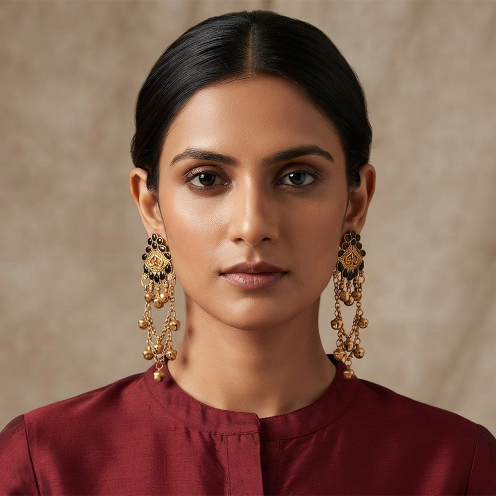 The99Jewel Kashmiri Mehndi Plated Ghungroo Dangler Earrings for Women