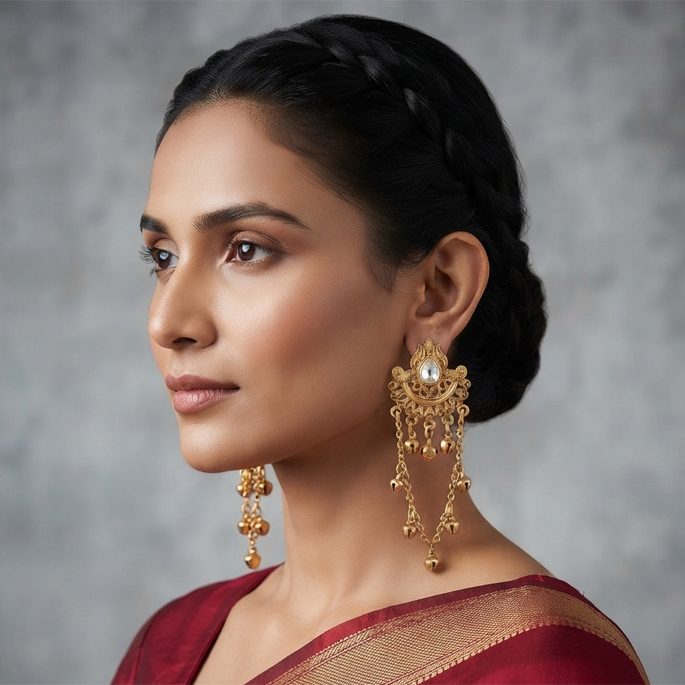 The99Jewel Kashmiri Mehndi Plated Ghungroo Dangler Earrings for Women