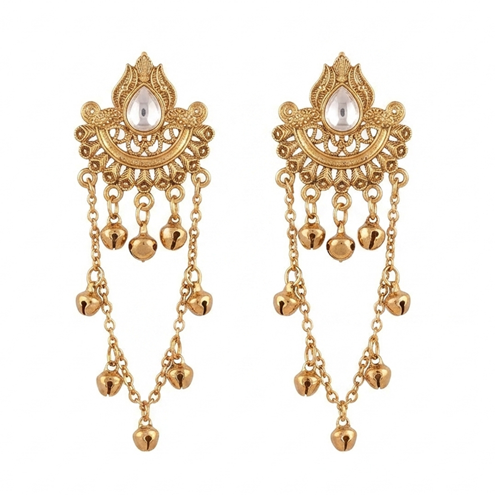 The99Jewel Kashmiri Mehndi Plated Ghungroo Dangler Earrings for Women