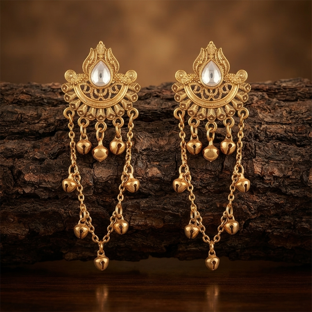 The99Jewel Kashmiri Mehndi Plated Ghungroo Dangler Earrings for Women 