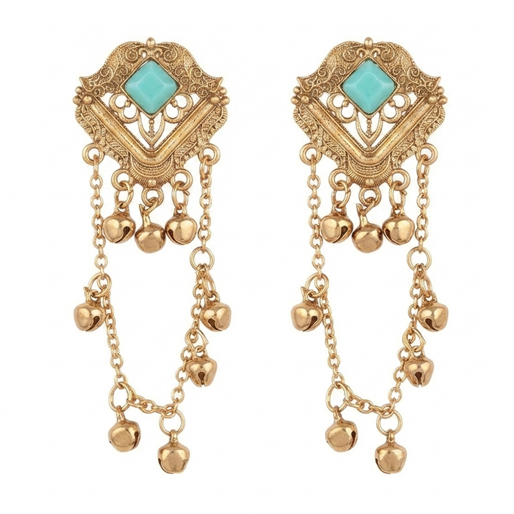 The99Jewel Kashmiri Mehndi Plated Ghungroo Dangler Earrings for Women