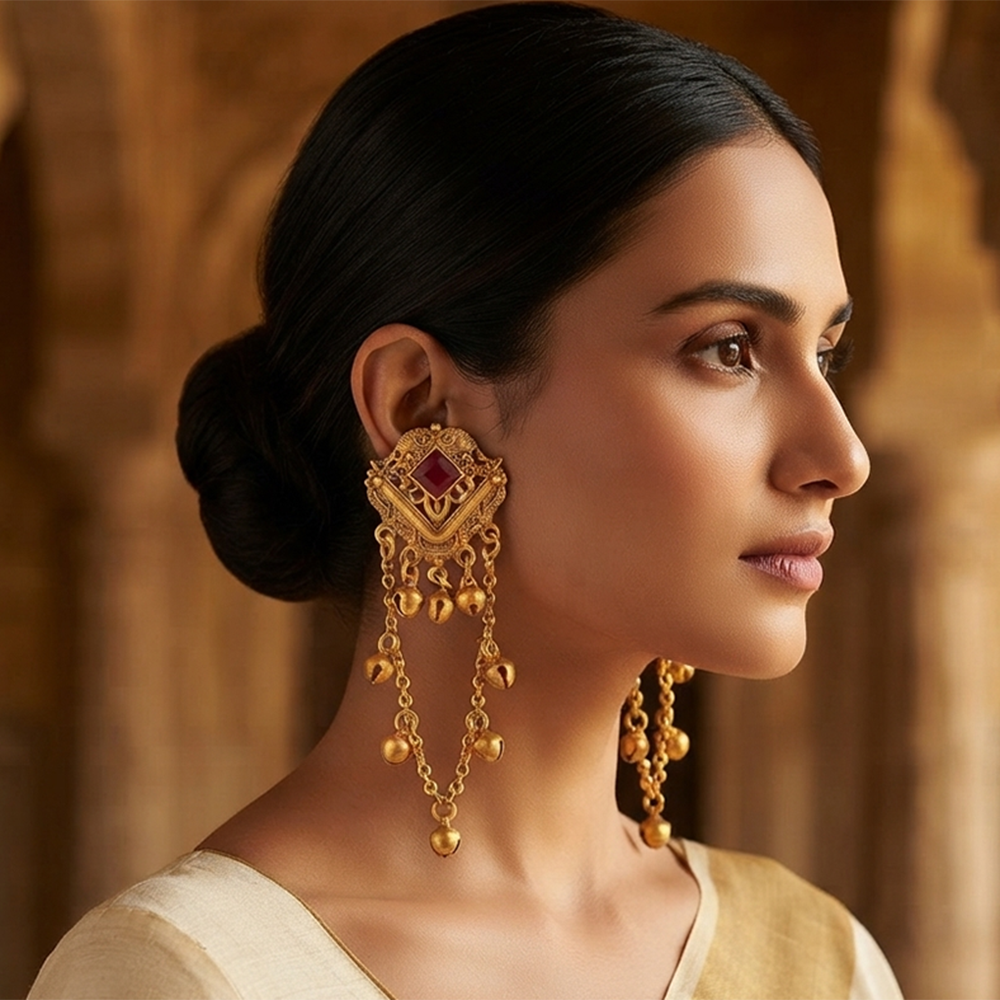 The99Jewel Kashmiri Gold Plated Ghungroo Dangler Earrings for Women