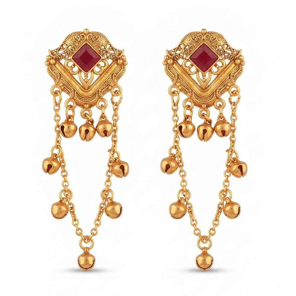 The99Jewel Kashmiri Gold Plated Ghungroo Dangler Earrings for Women